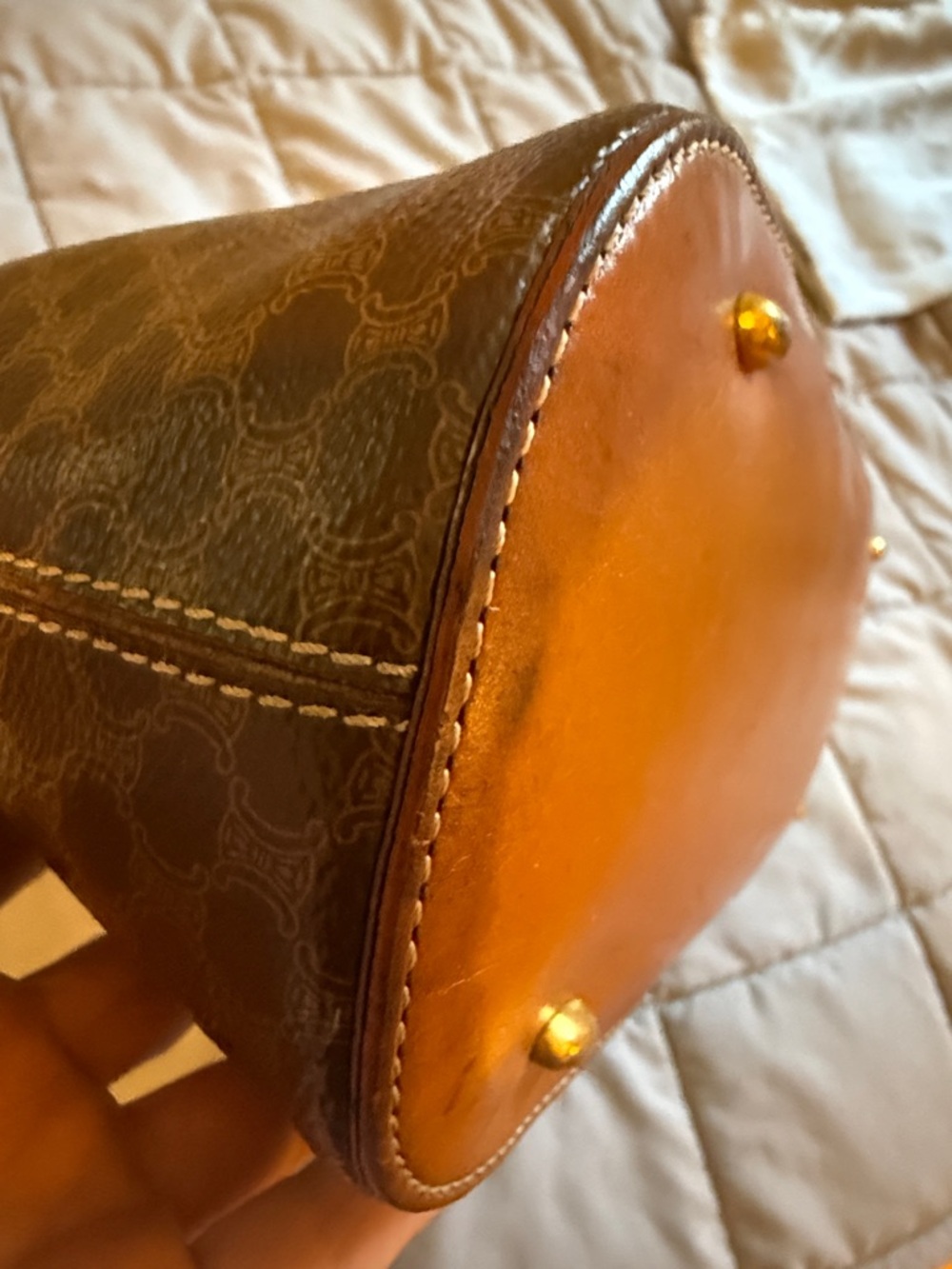 CELINE Macadam Patterned Done Satchel Handbag Vintage - Picture 11 of 14